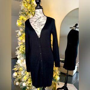 Abercrombie & Fitch Black Ribbed Button-Front Knit Dress